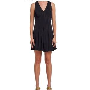 NWT CIEBON Maja Halter Mini Dress Black Tiered Sleeveless V Neck LBD Size L